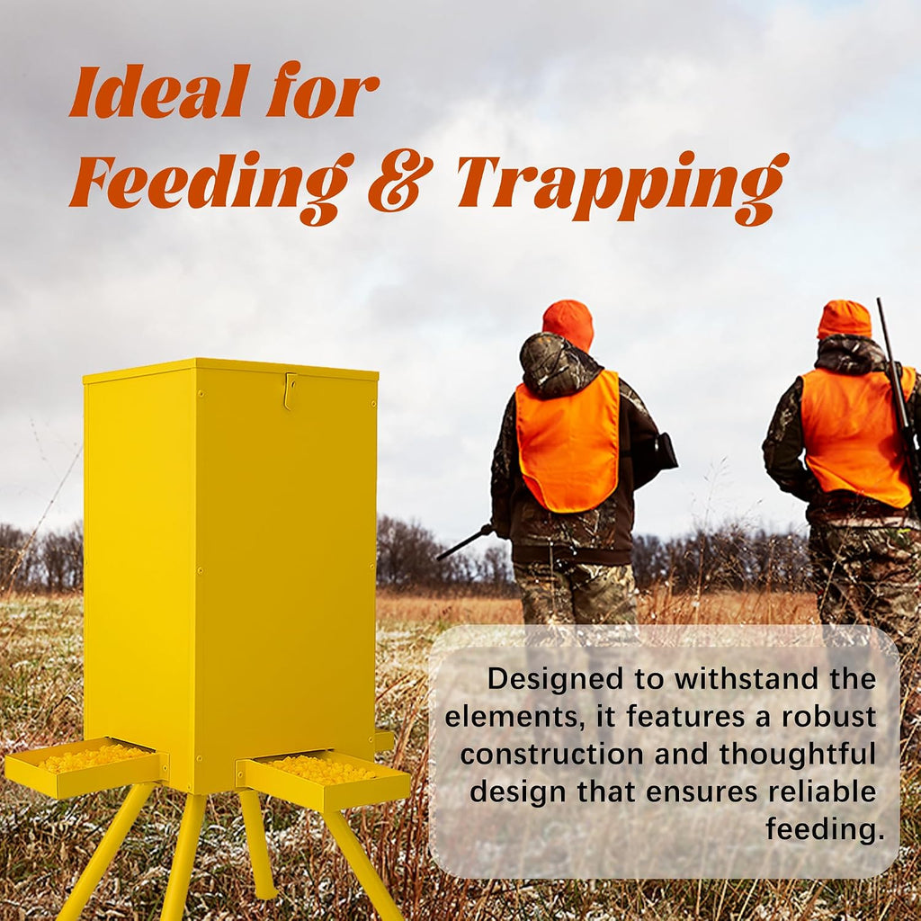 85lbs Deer Feeder,Weatherproof Deer Feeders with 4 Feeding Tray and 4-Leg Stand,Heavy Duty Metal Gravity Feeder for