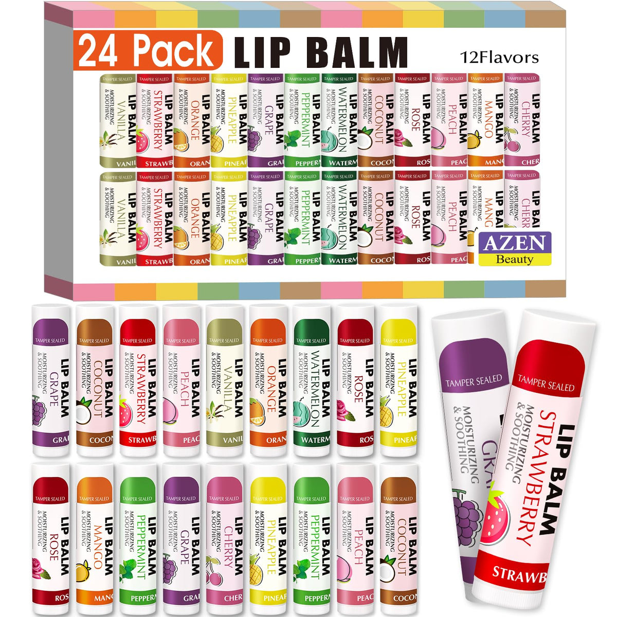 24 Pack Natural Lip Balm for Dry Lips - Moisturizing Bulk Stocking