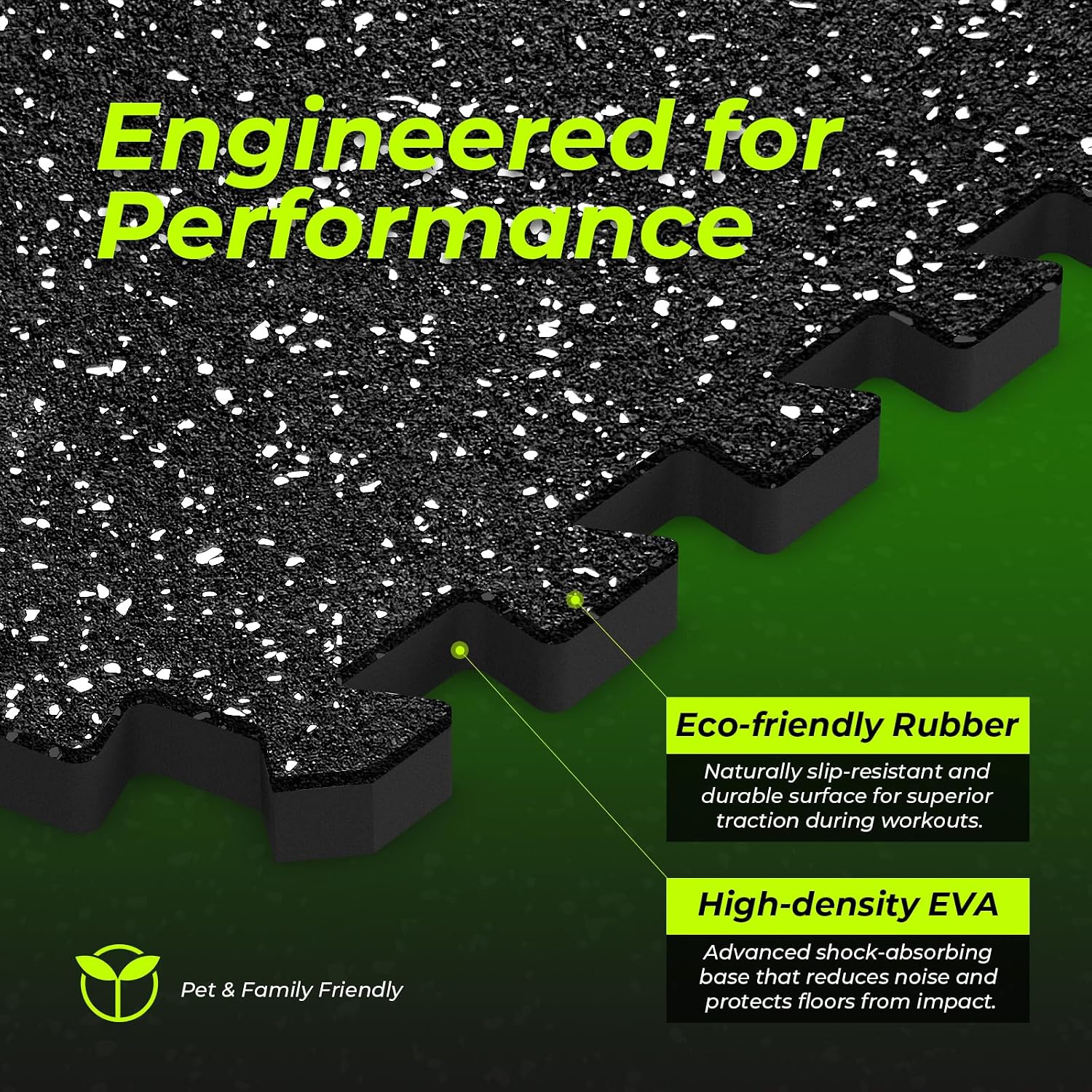 0.56'' Thick 48 Sq Ft Rubber Top High Density EVA Foam Exercise Gym Mats Non-Slip 12 Pcs - Interlocking Puzzle Floor