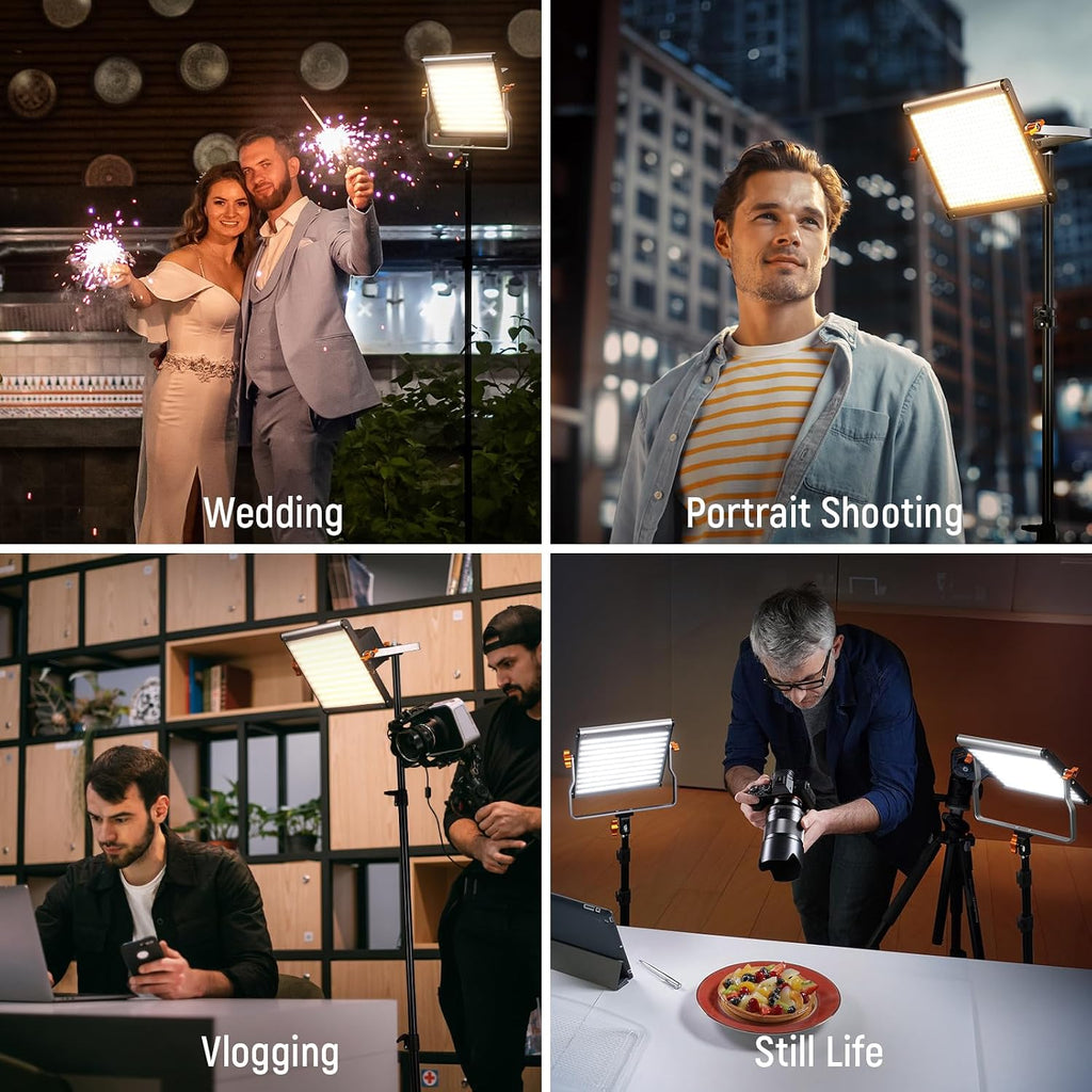 2 Packs Dimmable Bi Color 480 LED Video Light Kit, 3200~5600K CRI 96+ LED Panel with U Bracket, 75 inches Tripod