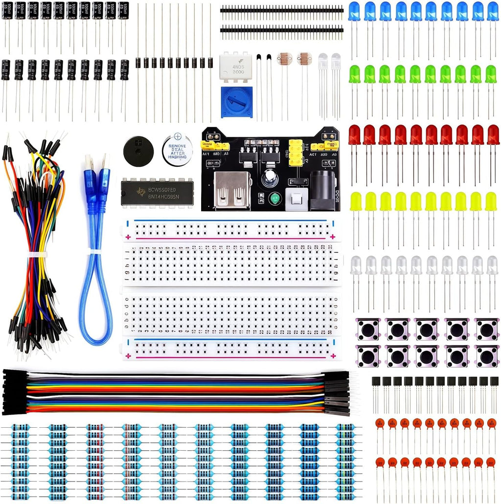 Electronics Basic Kit w/Power Supply Module, Breadboard, Jumper Wire, LED,Resistor, comes with more than 300pcs