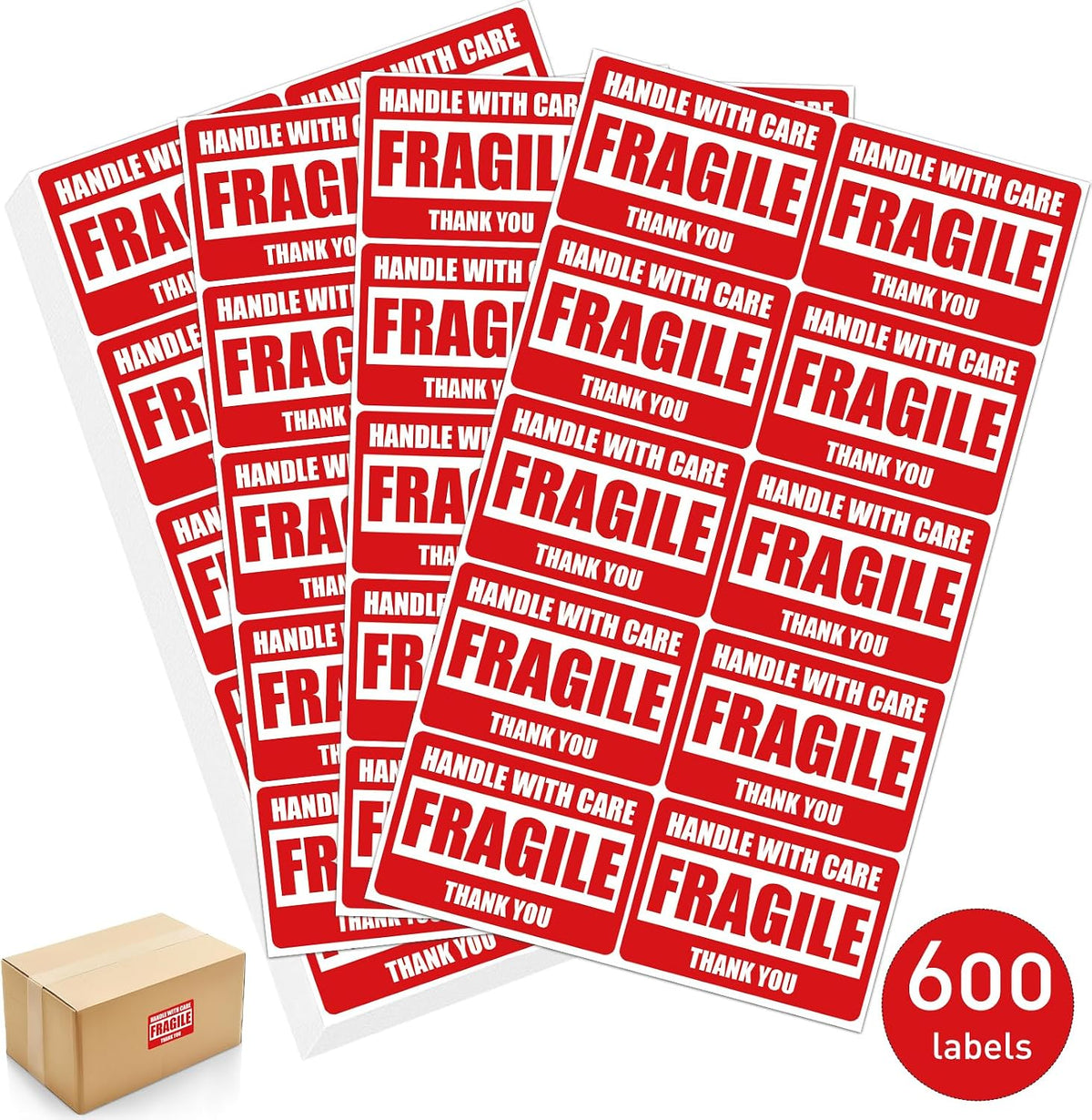 600 PCS 3x2 Inch Fragile Stickers for Shipping and Moving