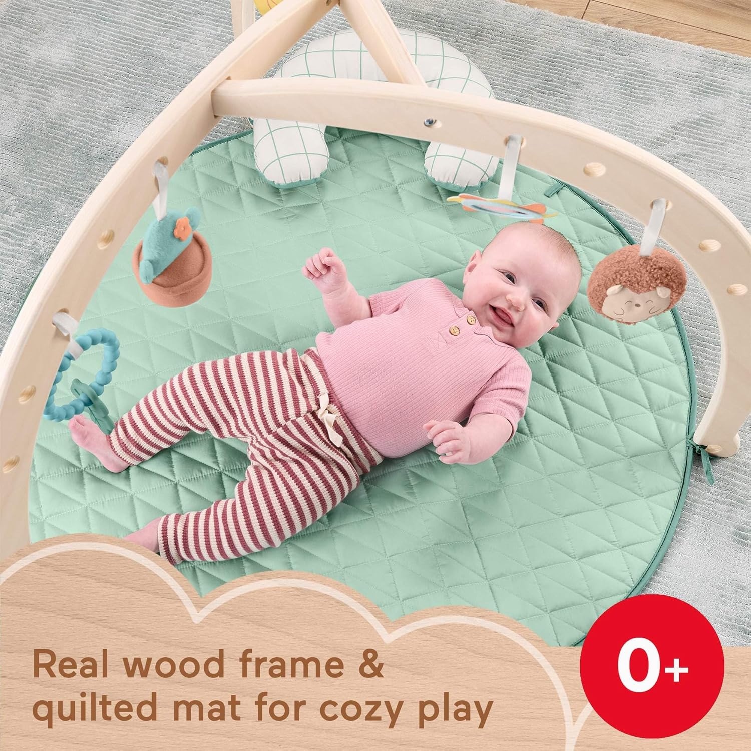 Fisher-Price Wood Baby Playmat Lay & Play Deluxe Activity Gym with Wooden Frame & Tummy Time Sensory Toys for