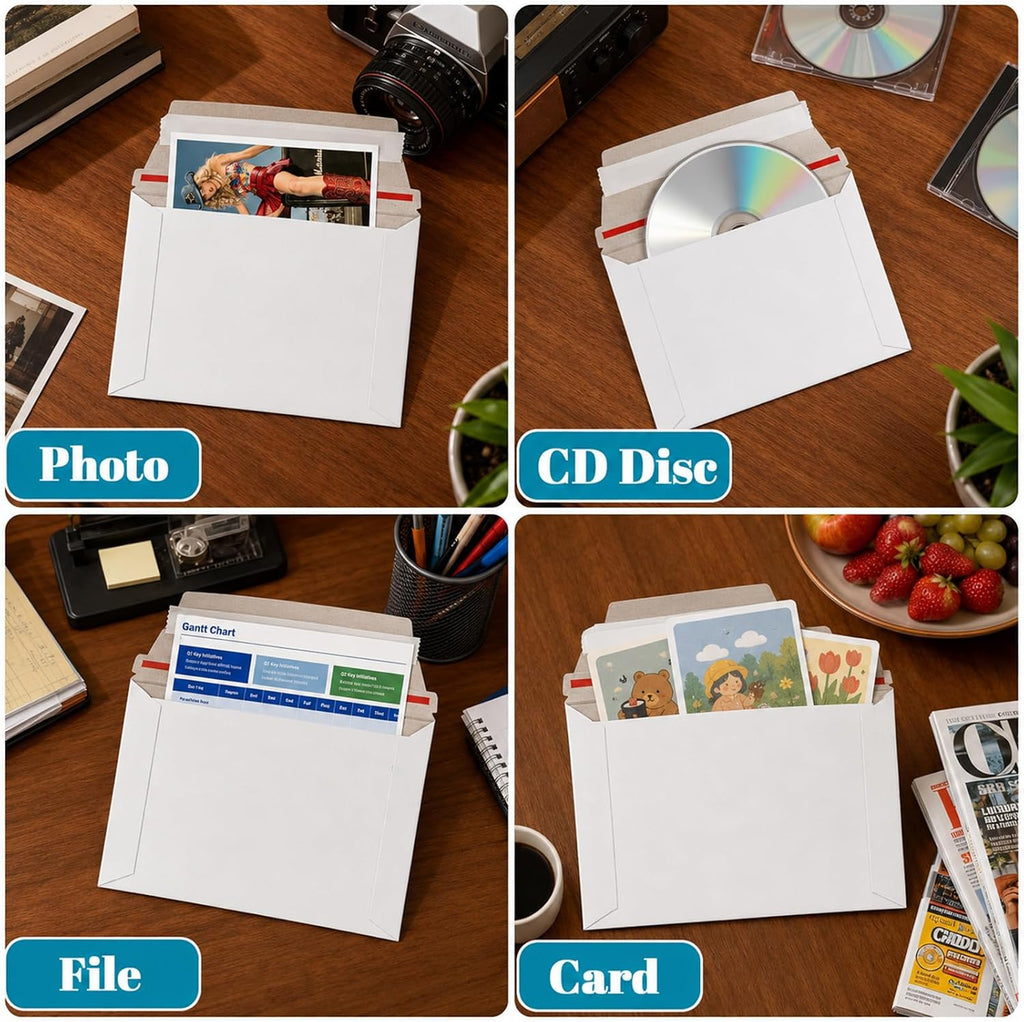 100 Pcs 6.5 x 4.5 Inch Rigid Mailers with Self Seal Envelopes Photo Document Mailers Stay Flat Cardboard Envelopes
