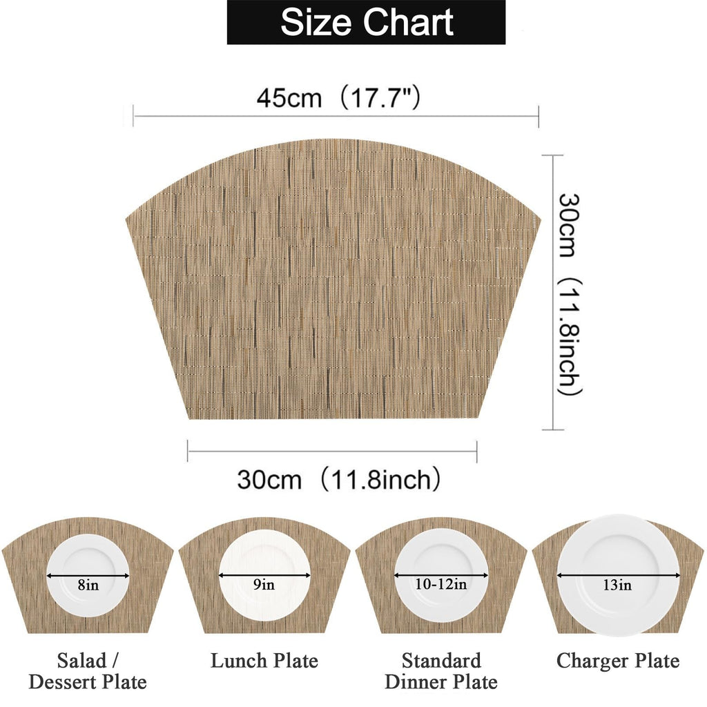 Wedge Shape Placemats Set of 4 Woven Vinyl Placemat for Round Table