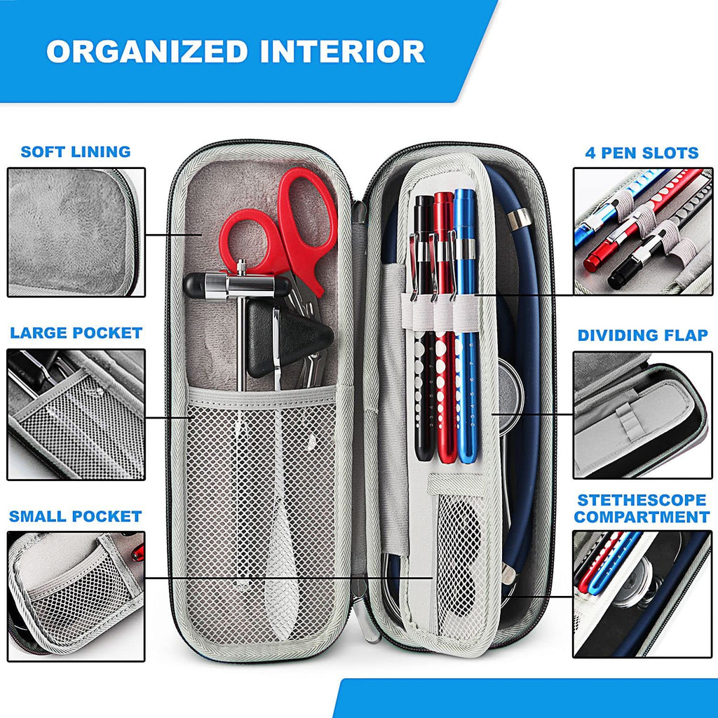 KB-9397-BK Stethoscope Case, Supplies Included, Black with Multiple Compartments, Portable and Lightweight First Aid