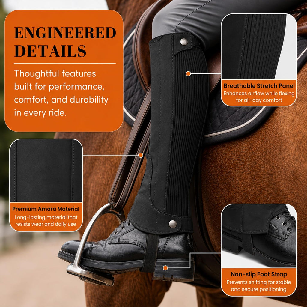Half Chaps Amara Equestrian Women, Men, Synthetic Leather Zip-Up Pair English Riding Unisex Black Leather Half Chaps
