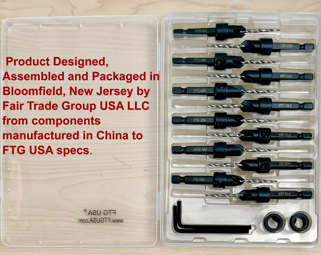 FTG USA 12 Pc #4 (7/64") Tapered Countersink Drill Bit Set with 2 Stops