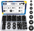 180Pcs Metric Stainless Nylon Lock Nuts Assortment Kit;Black M3-M12 Locknut