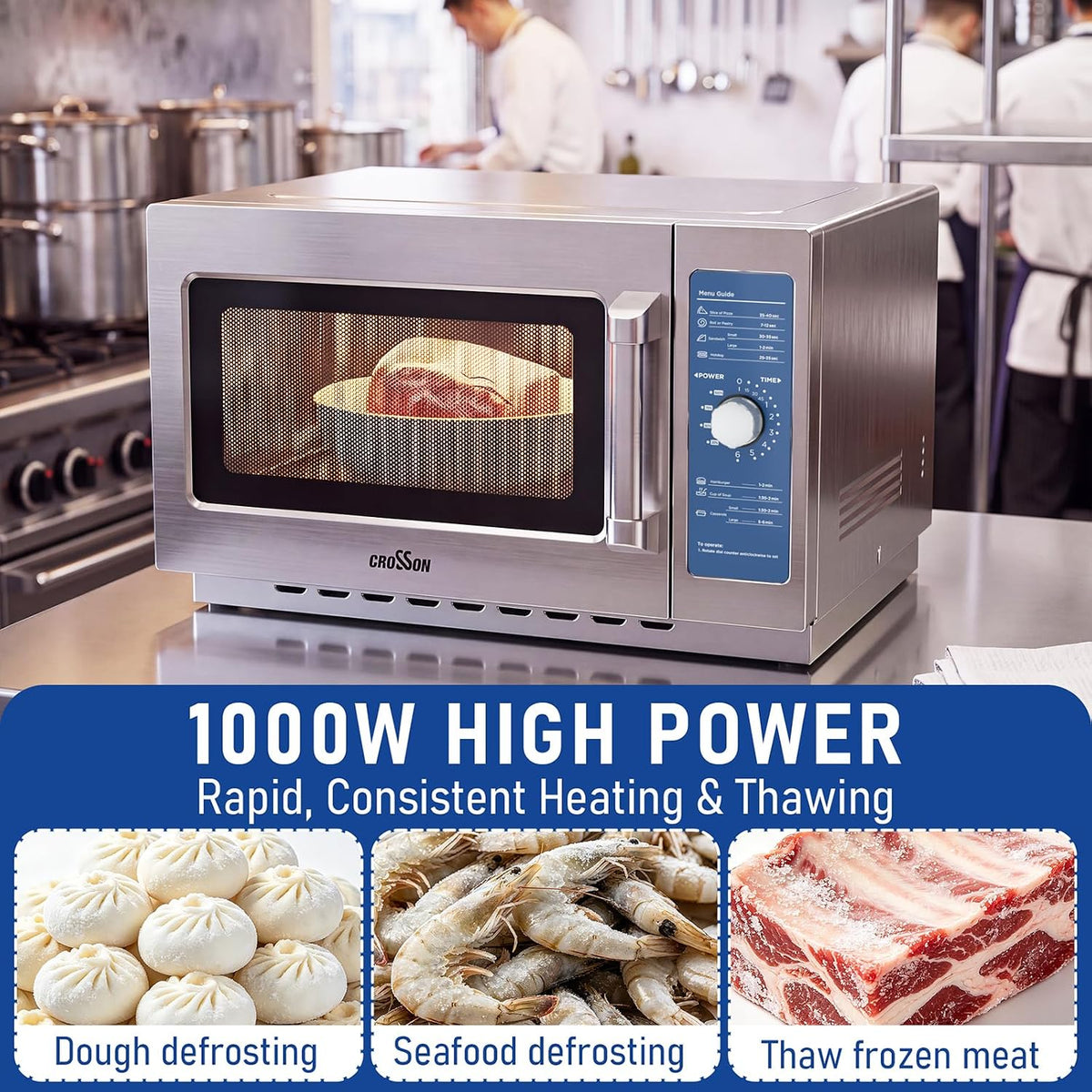 ETL Listed Commercial Microwave Oven Countertop with Dial Controls,1.2Cu Ft,Stainless Steel,1000w with 5 Power