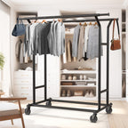 Heavy Duty Double Rail Clothing Garment Rack, Black
