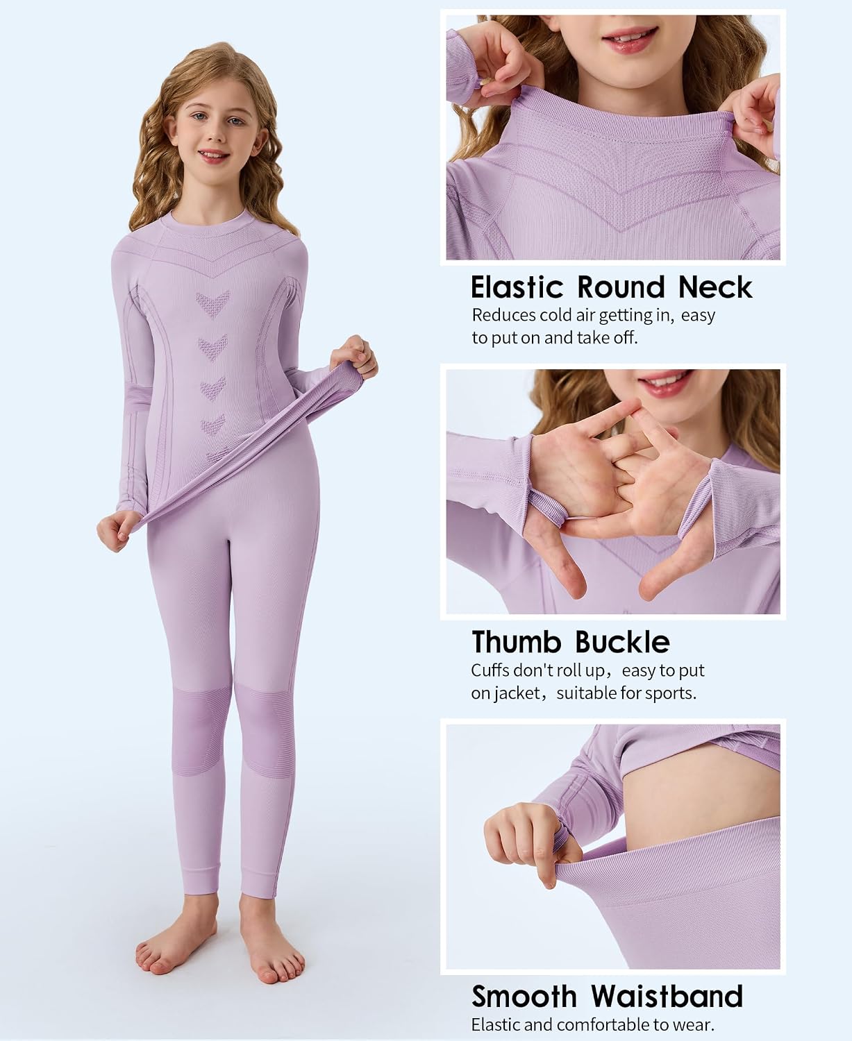 Thermal Underwear for Kids Boys Girls Long Johns Set Base Layer | Unisex, Seamless, Athletic, Breathable, Quick Dry