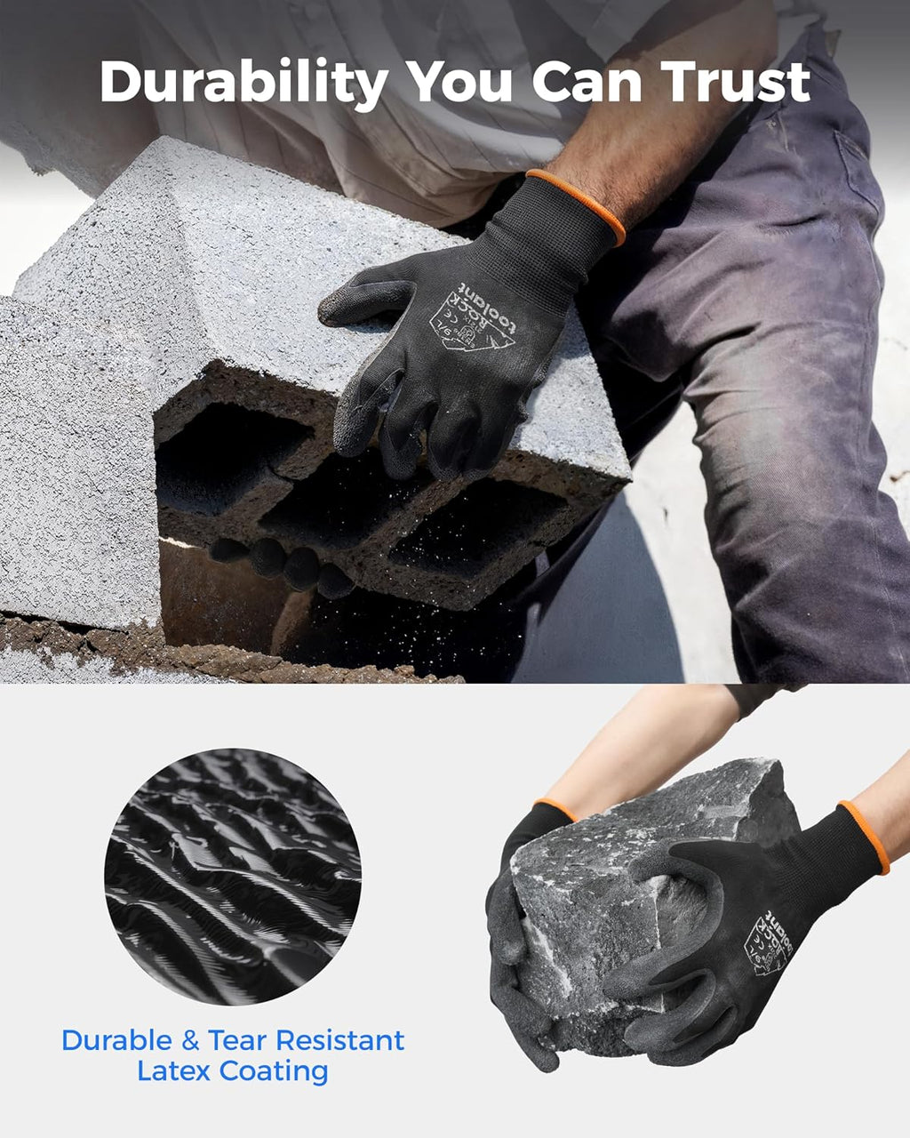 Roofing Nailer, Pneumatic Roofing Nail Gun for 3/4" to 1-3/4" Nails & Crinkle Latex Work Gloves Bulk, Rubber Coated