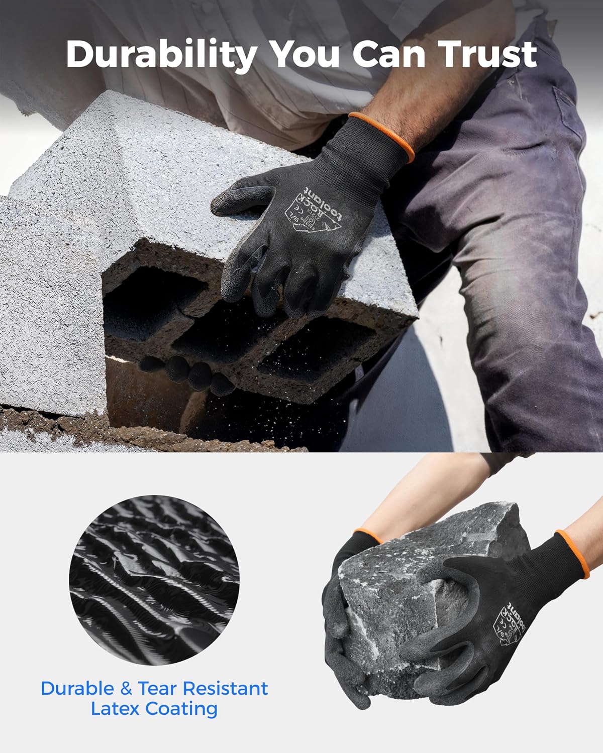 Roofing Nailer, Pneumatic Roofing Nail Gun for 3/4" to 1-3/4" Nails & Crinkle Latex Work Gloves Bulk, Rubber Coated