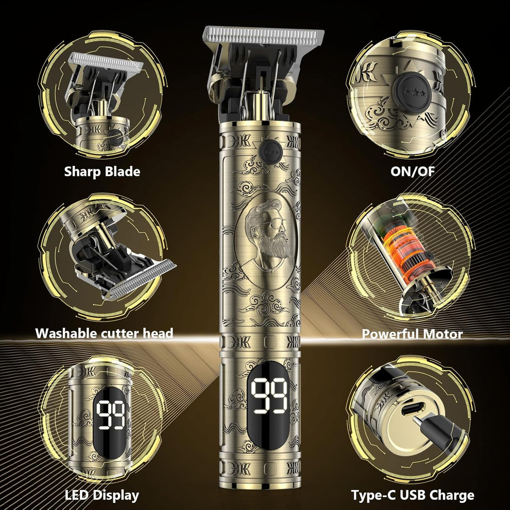 Hair Clippers for Men, Professional Hair Trimmer Zero Gapped T-Blade Trimmer Cordless Rechargeable Edgers Clippers