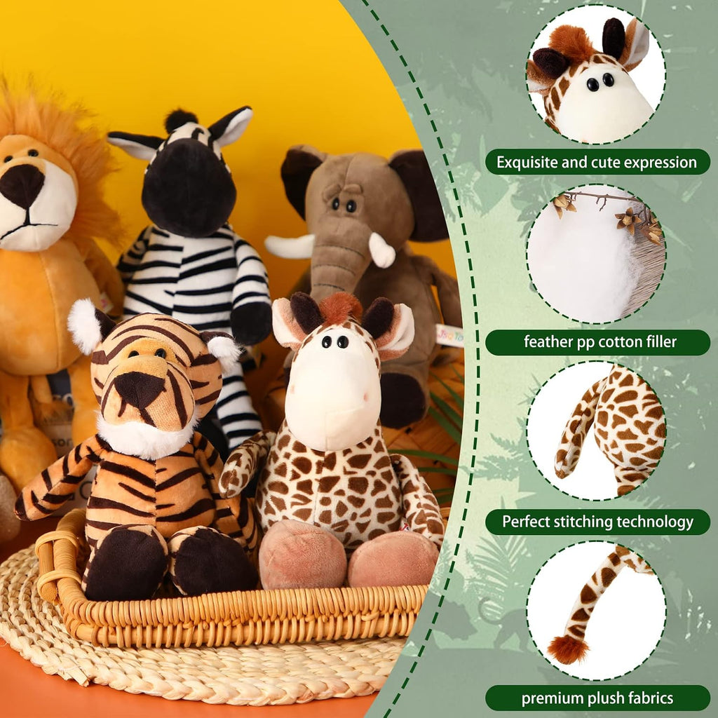 6 Pieces Safari Stuffed Animals Plush Jungle Animal Toys Set for VBS 2026 Decorations Lion Elephant Zebra Giraffe