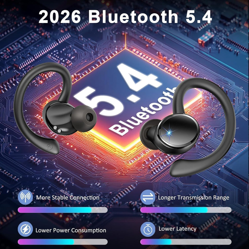 Wireless Earbuds, Bluetooth 5.4 Headphones Sport, 50H Deep Bass Sound Over Ear Buds with 4 ENC Noise Cancelling Mic