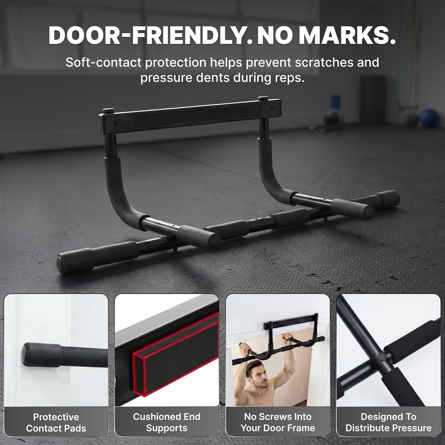 Pull Up Bar for Doorway - Upto 250 Lbs Capacity, No Screwing or Slipping, Hanging Pullup & Chin Up Bar for Door Frame