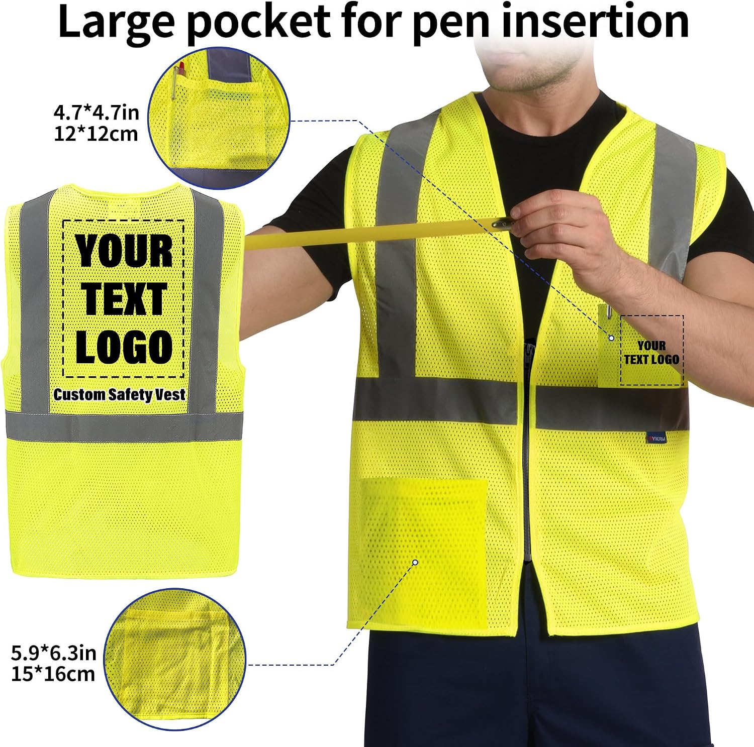2 Pocket Mesh High Visibility Reflective Safety Vest for men & Women ANSI/ISEA 107 Standards