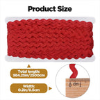 27Yards Rick Rack Trim for Sewing, 5mm Red Wave Bending Trimming
