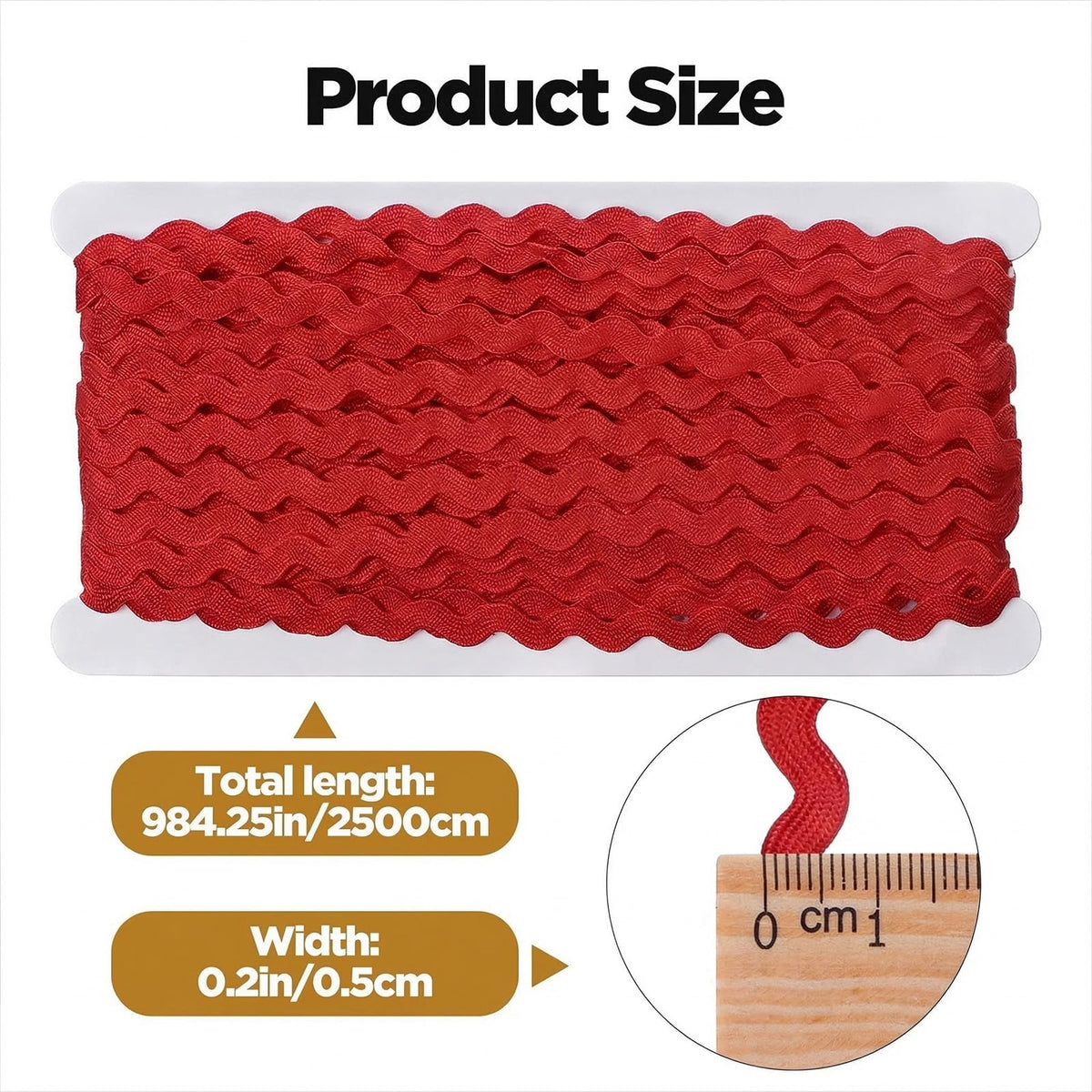 27Yards Rick Rack Trim for Sewing, 5mm Red Wave Bending Trimming
