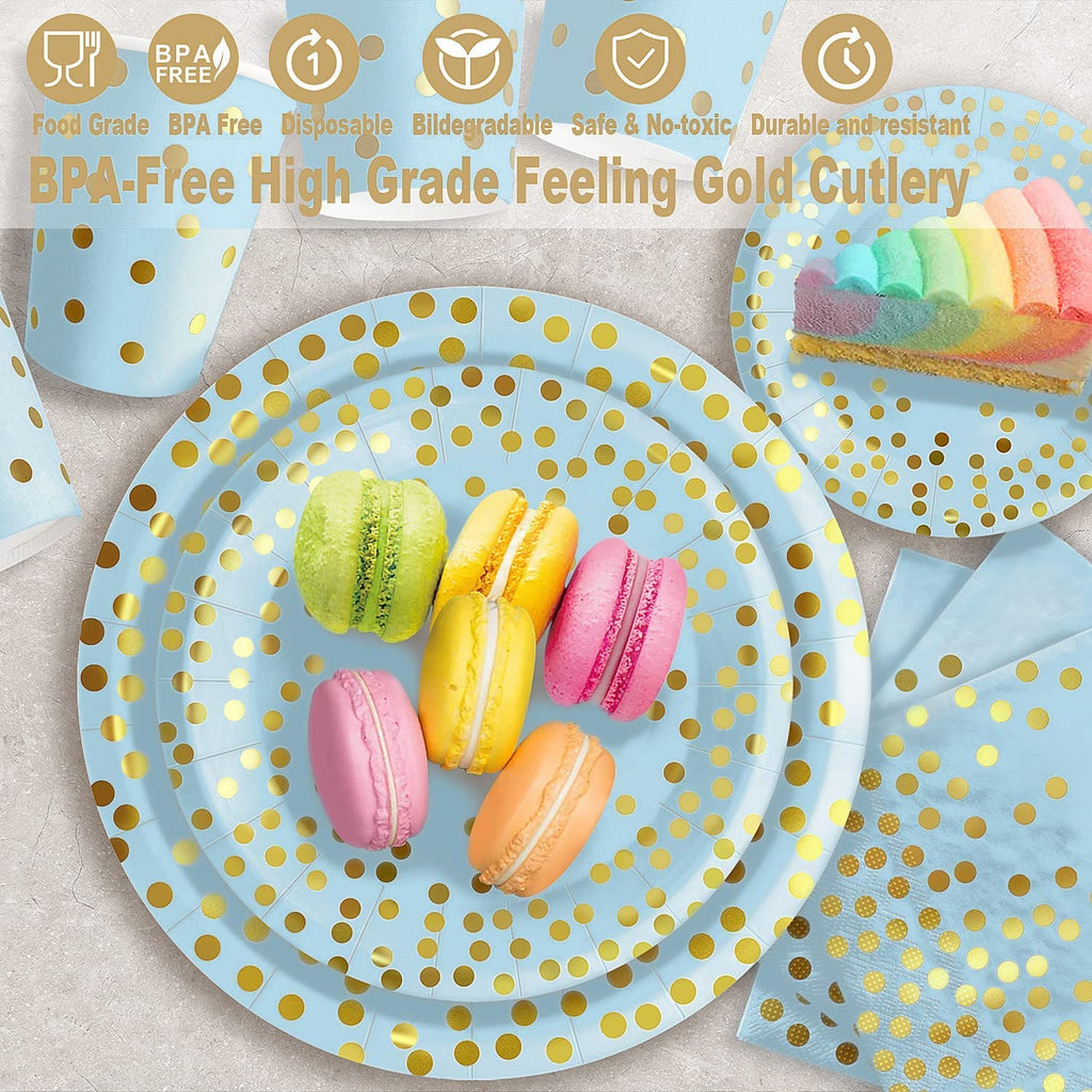 Blue Gold Paper Plates Set, 175PCS Disposable Dinnerware for 25