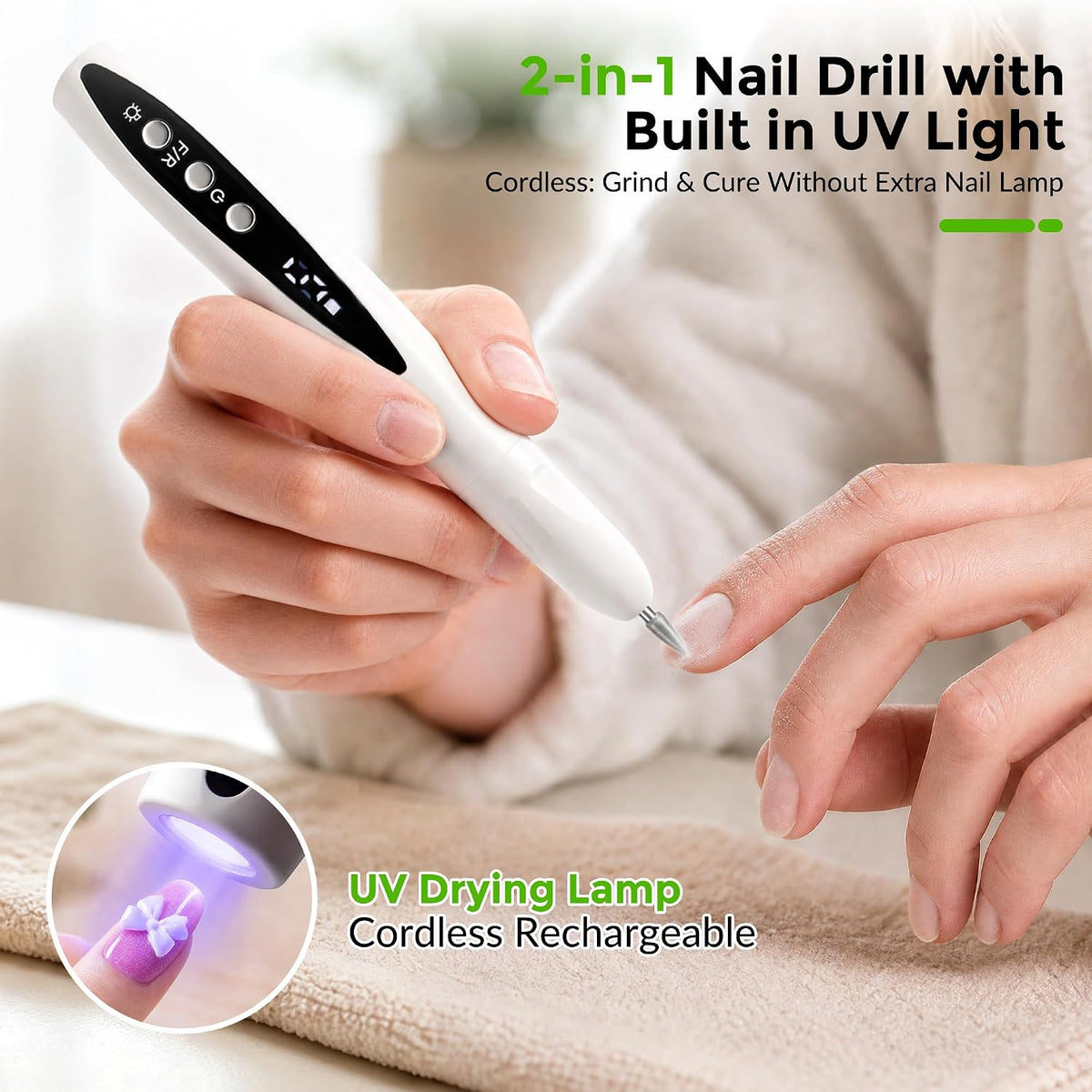 Portable Cordless Electric Nail Drill Kit with UV-LED Light for Beginners