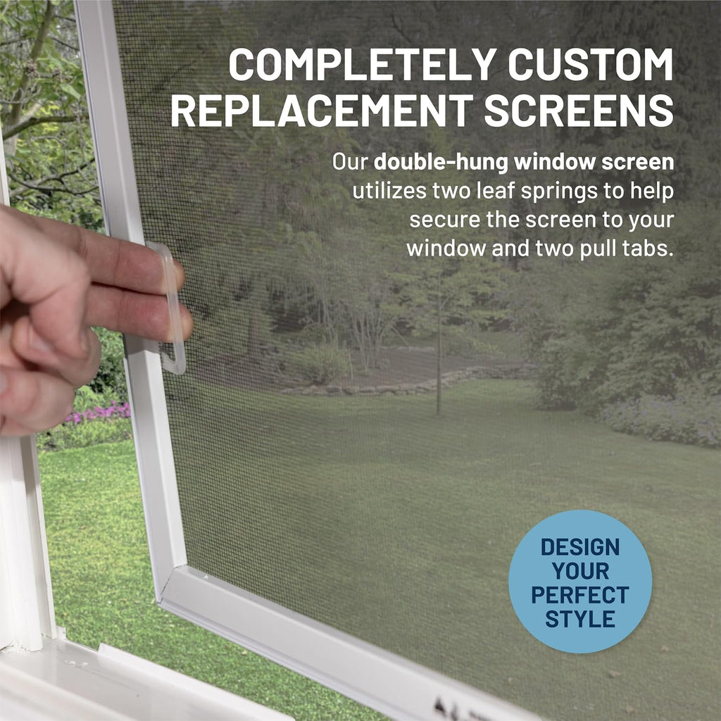 Custom Double Hung Window Screen (DH2) for Window Screen Replacement (Top Sash Moving). Equipped with Leaf Springs to