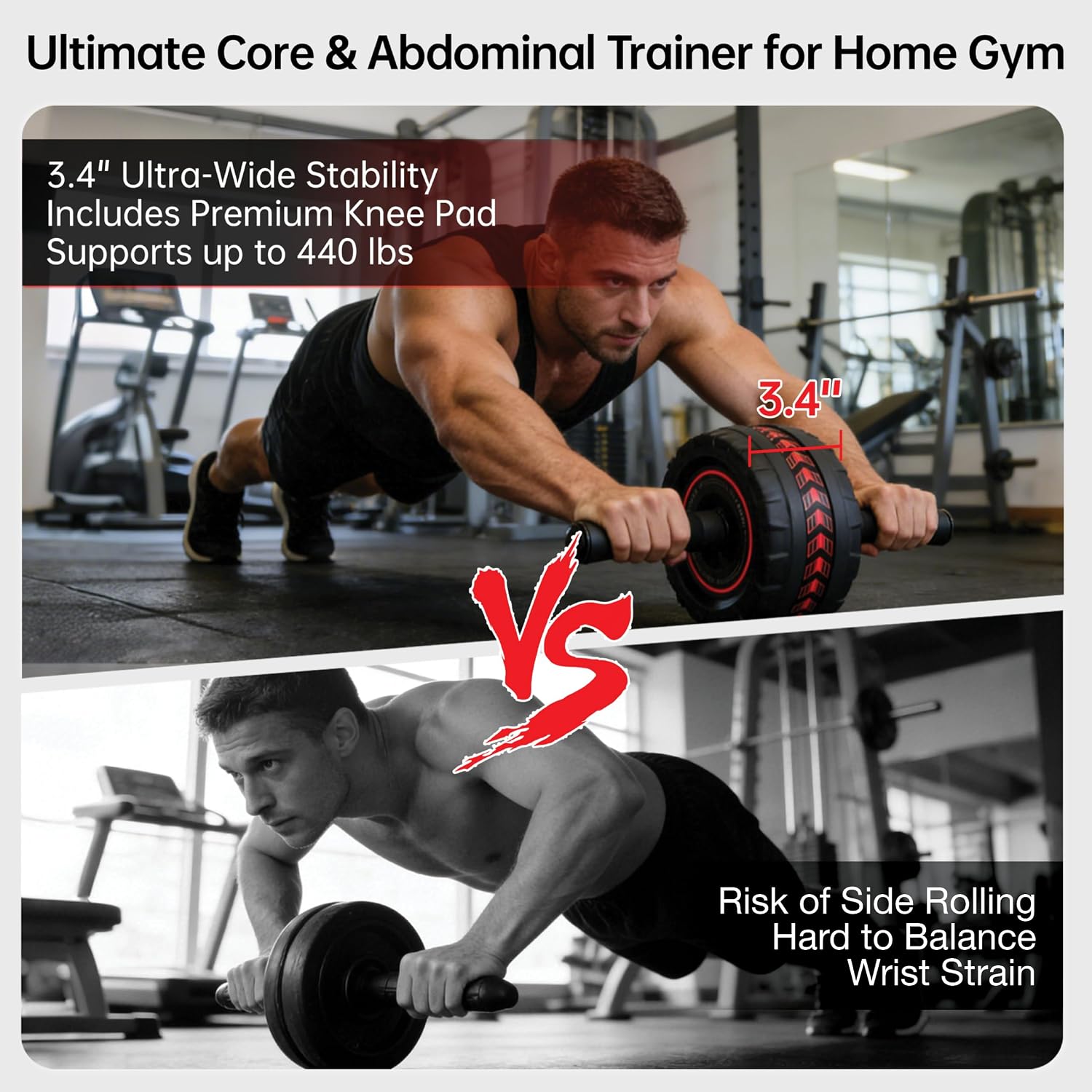 Ab Roller Wheel for Abs Workout - Core Strength Training Equipment for Home Gym with Knee Pad, Abdominal Exercise