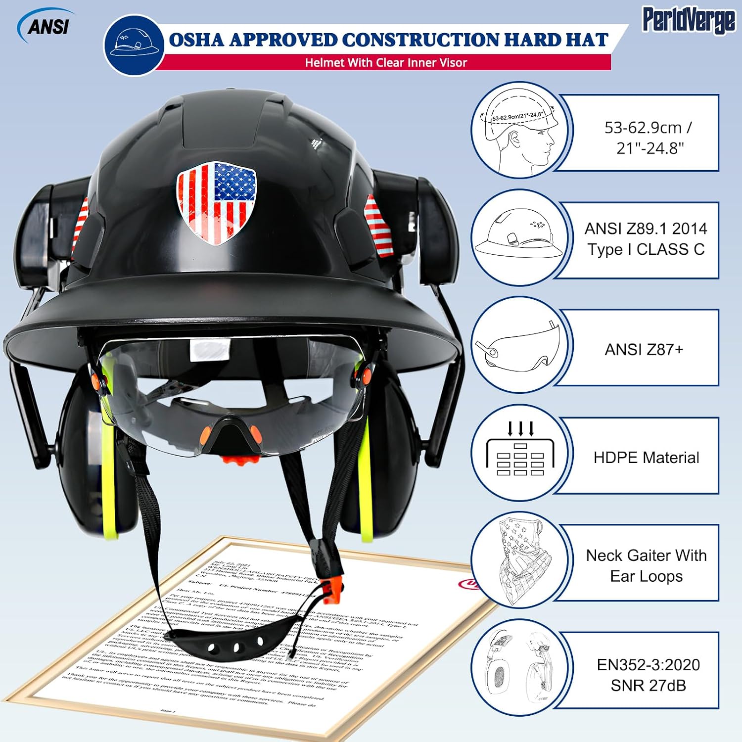 Full Brim Hard Hats Construction OSHA Approved with Visor and Ear Protection - Construction Worker Hat with Neck Gaiter