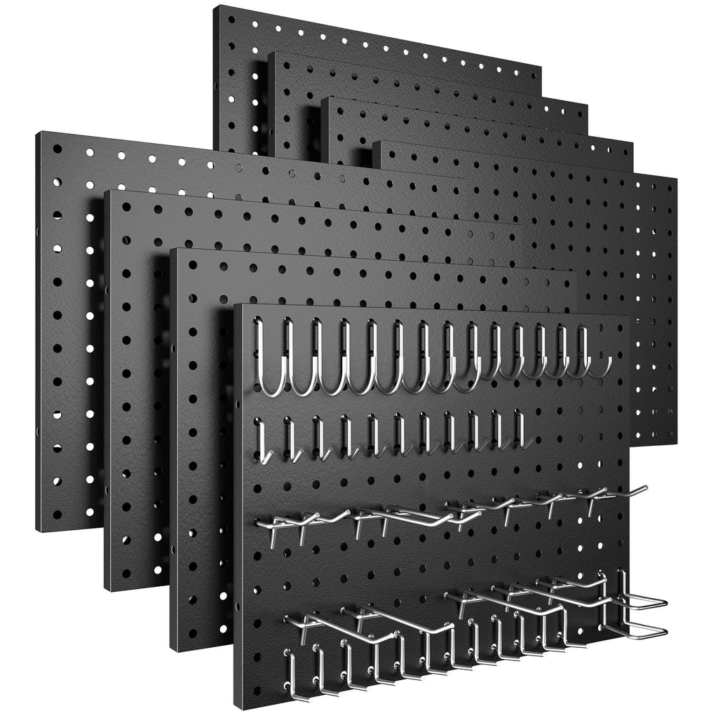 Peg Board, 8 Pack Metal Pegboard Panels with 50 Hooks