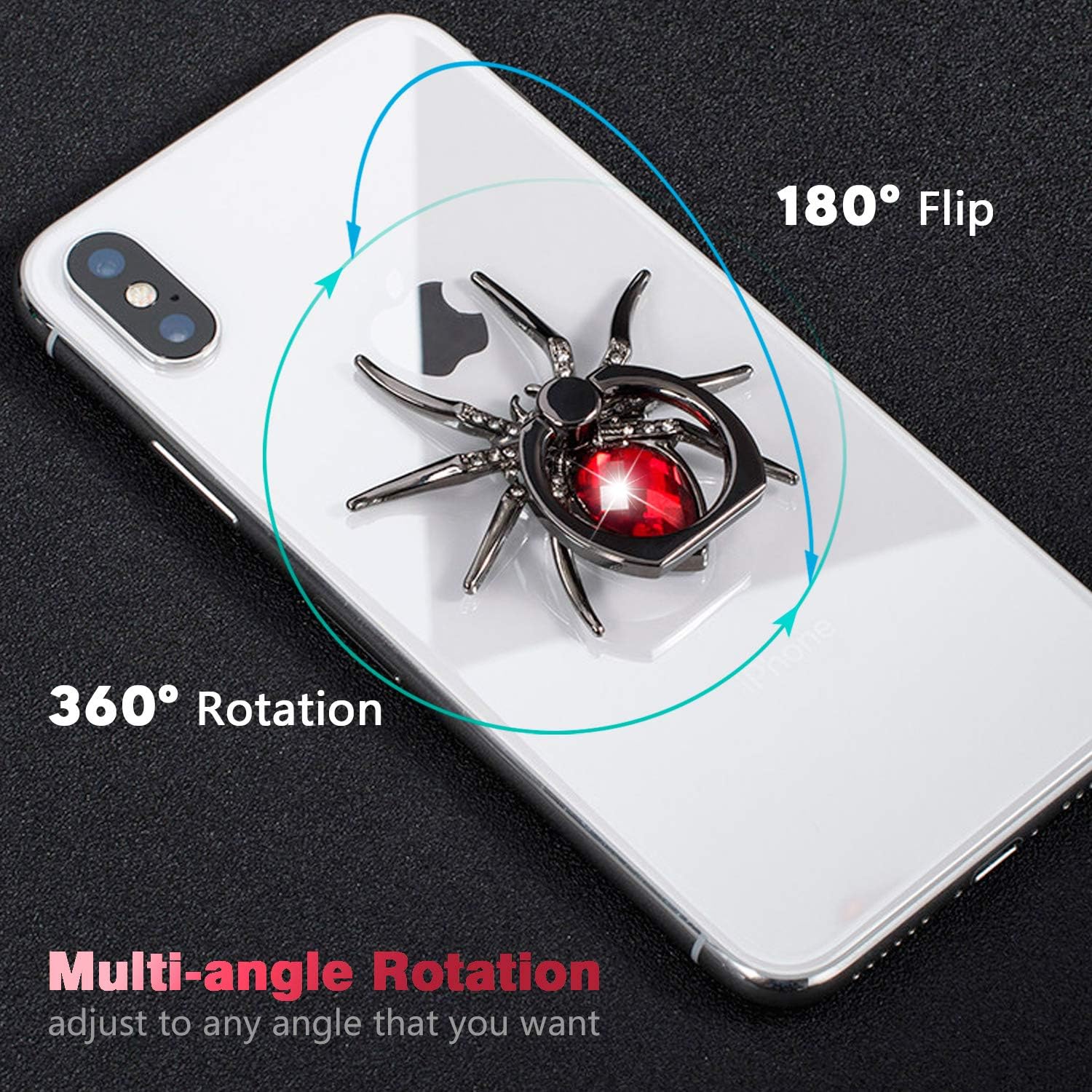 Phone Ring Holder Stand, 360 Degree Rotation Universal Spider Finger Kickstand with Polished Metal Phone Grip for
