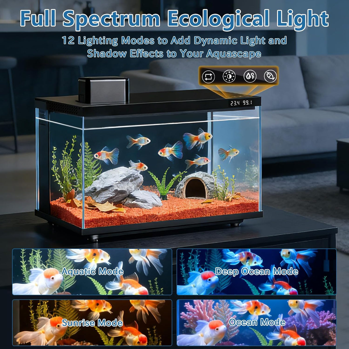 Fish Tank, 10 Gallon Smart Fish Aquarium Kit, Includes Quiet Pump, Filtration and LED Lighting, Smart Control with