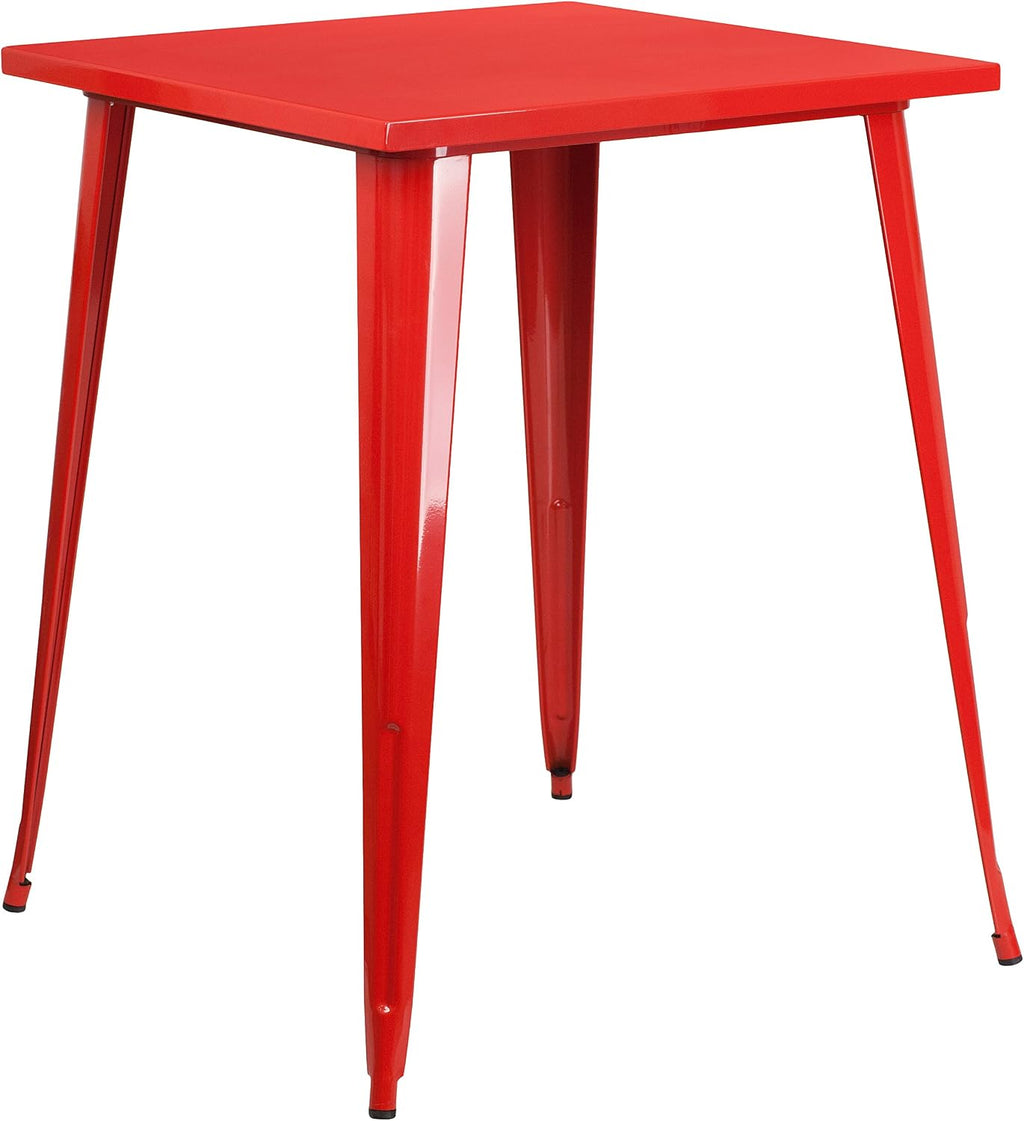 31.5" Sq Red Metal Bar Height Table