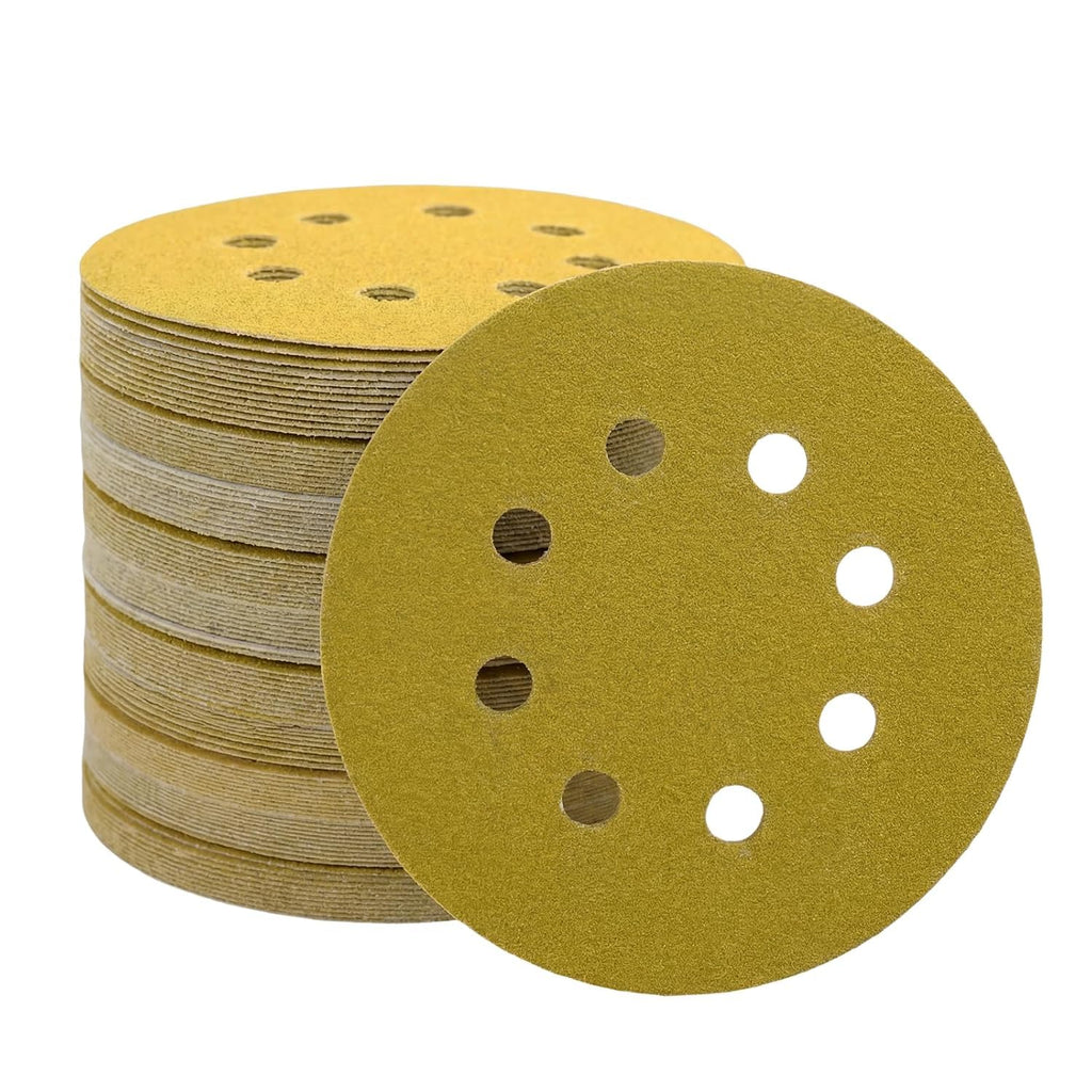 JUNE SUN 40 PCS 5 Inch 8-Hole Hook & Loop Sanding Discs, 5 Mixed Grits