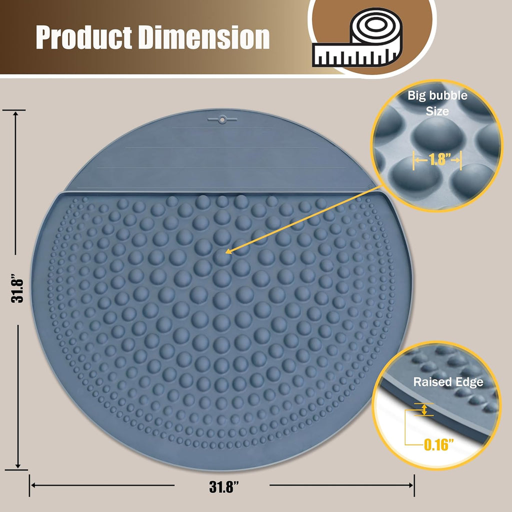 Silicone Cat Litter Trapping Mat,32" Round Waterproof & Non-Slip Litter Catcher, Self-Cleaning Litter Box Mat, Large