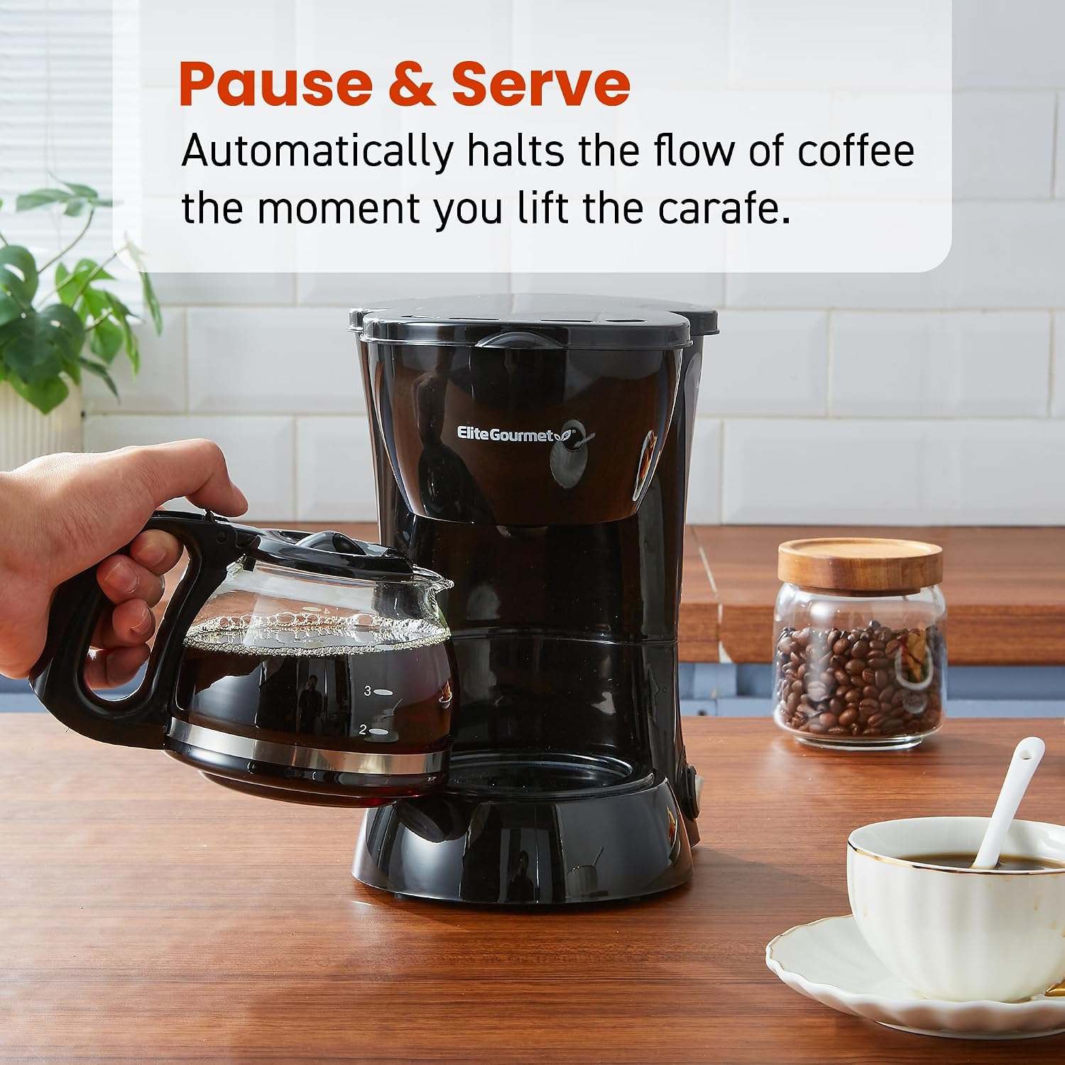 EHC4128 Automatic 4-Cup Drip Coffee Maker, Black | Glass carafe, Pause N Serve, reusable filter, On/Off switch, and