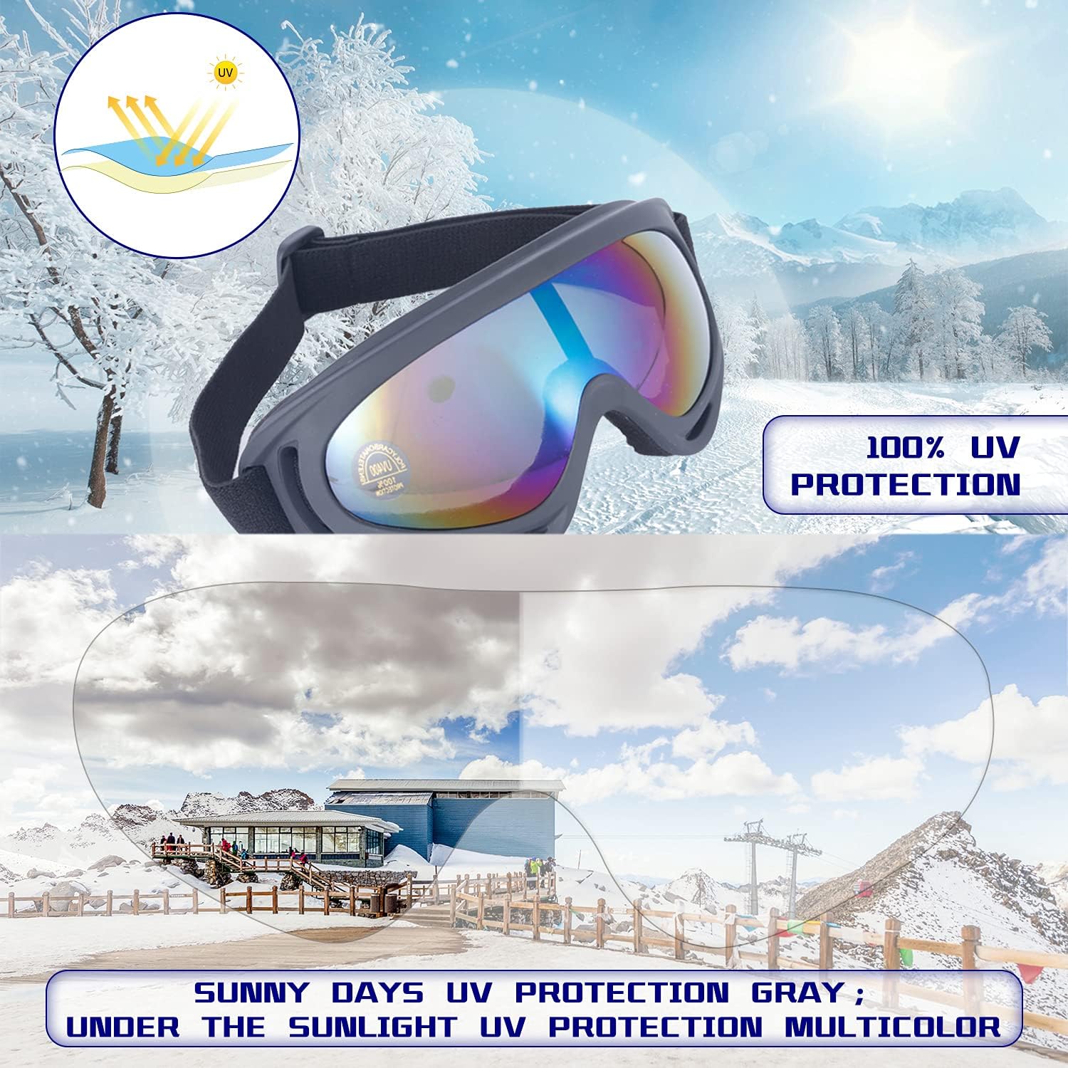 2-Pack Kids Ski Goggles, Snowboard Goggles for Adult Youth Teens Boys & Girls, Winter Snow Sports Goggles