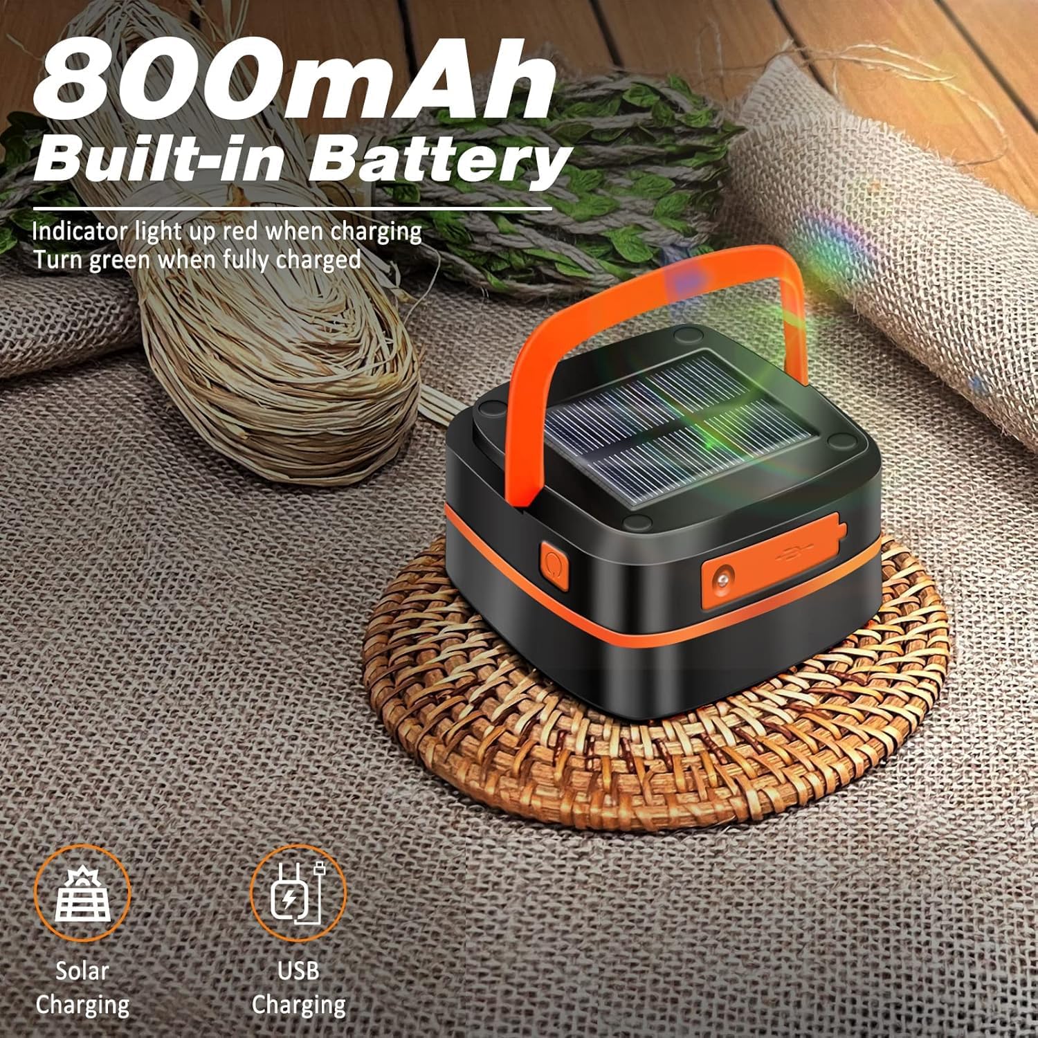 2-Pack Folding Solar Camping Lantern Flashlights, DIBMS Mini Collapsible USB Rechargeable Waterproof Hanging Light