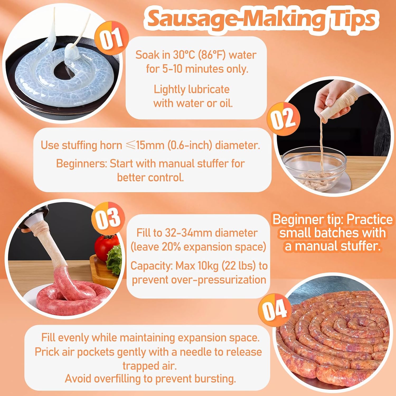 Natural Hog Sausage Casing, Edible Casings for Sausage Making, Grade A, Great for Snack Sticks, Italian Sausage, Hot