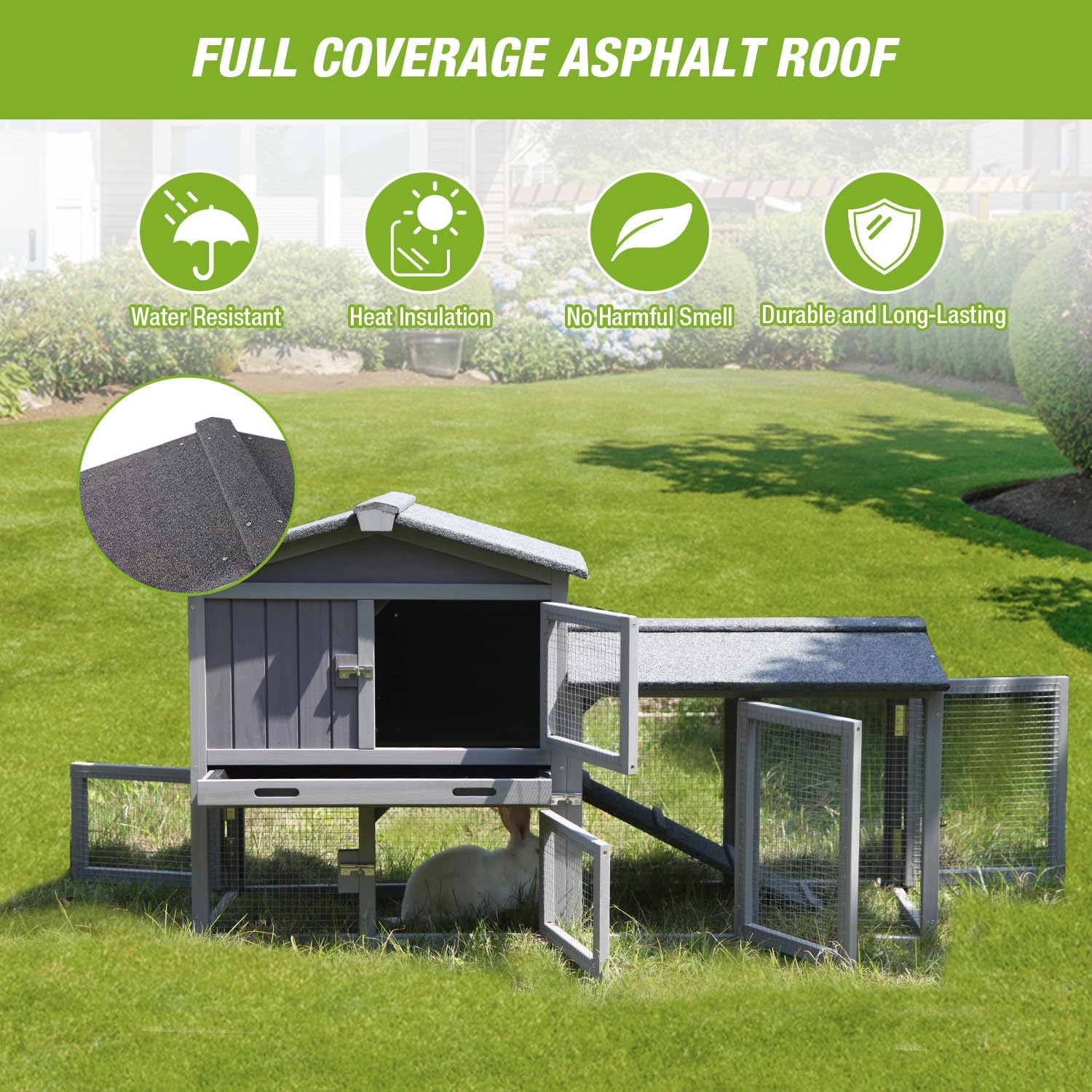 Rabbit Hutch Outdoor No Leak Plastic Tray Bunny Cage Indoor with Large Run Space Extensible Chicken Coop