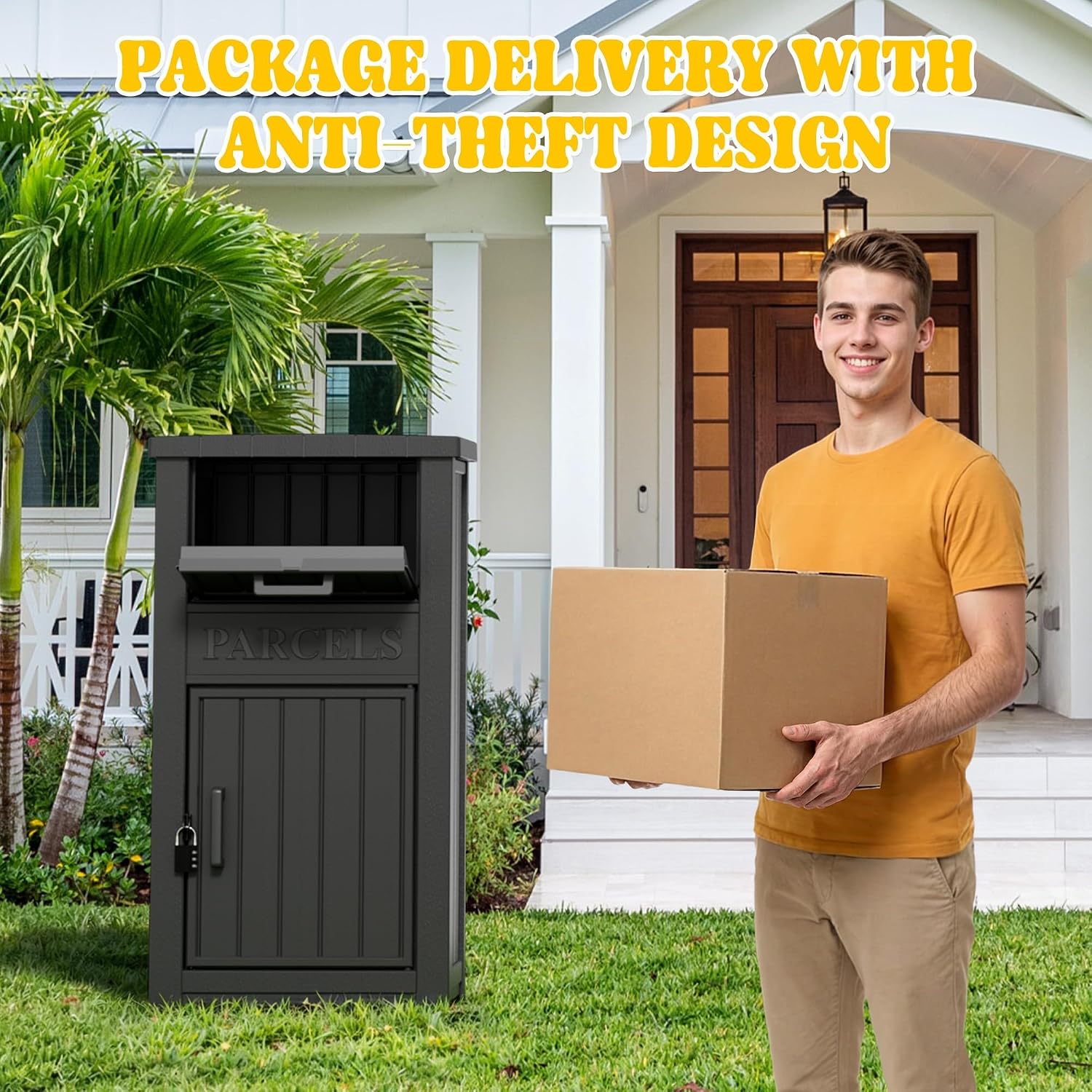Package Delivery Boxes for Outside, Parcel Drop Box, Black | Lockable Secure, Waterproof, Anti-Theft
