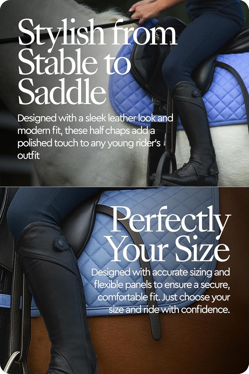Unisex Black Half Chaps Kids, Synthetic Leather Zip Up Children Chaps