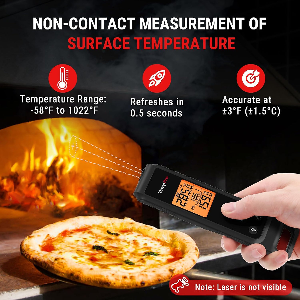 TempScan 2-in-1 Infrared Thermometer Gun with Meat Probe, Black