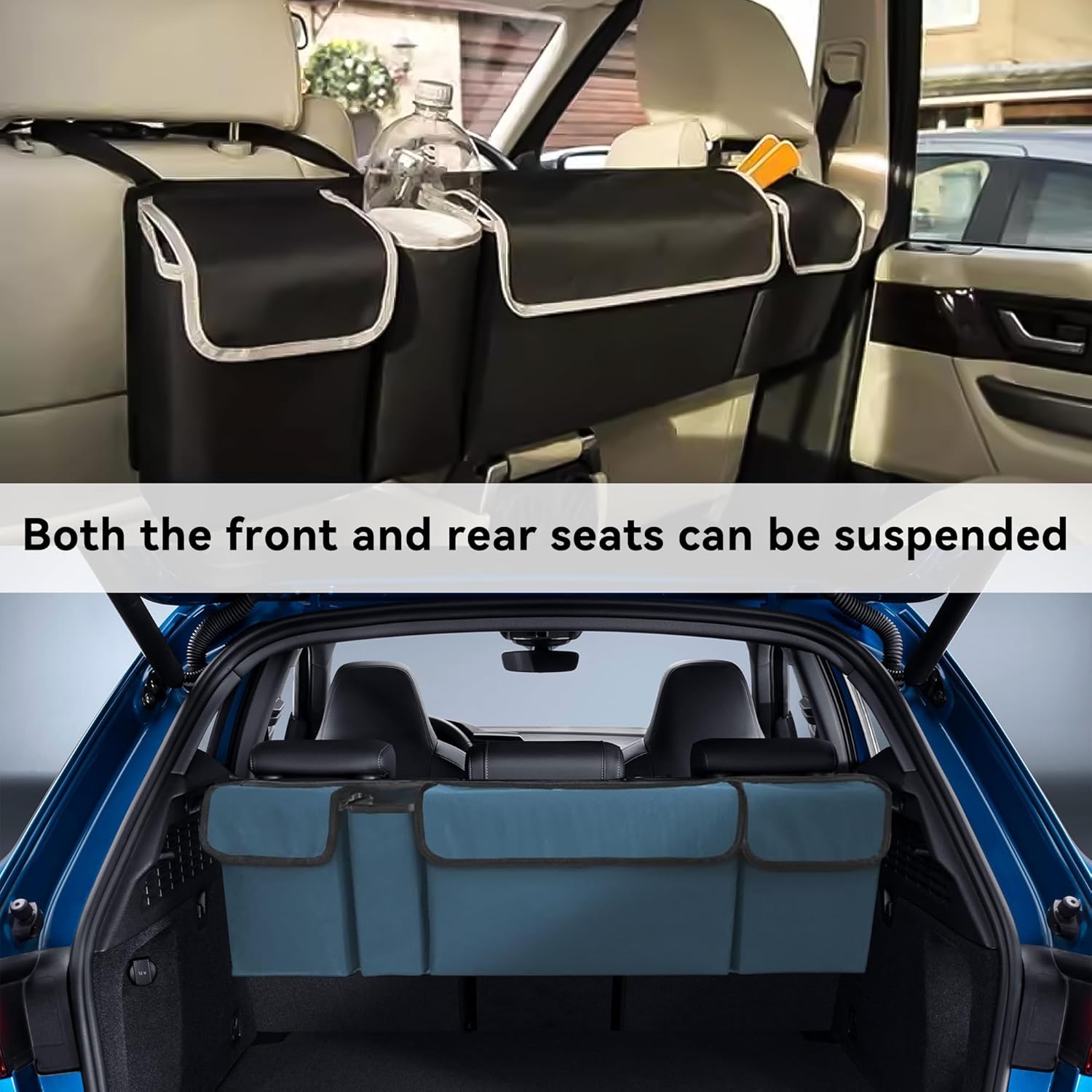Car Trunk Organizer, Backseat Hanging Large Storage with Adjustable Straps,Waterproof PVC Collapsible Cargo Bag, Car