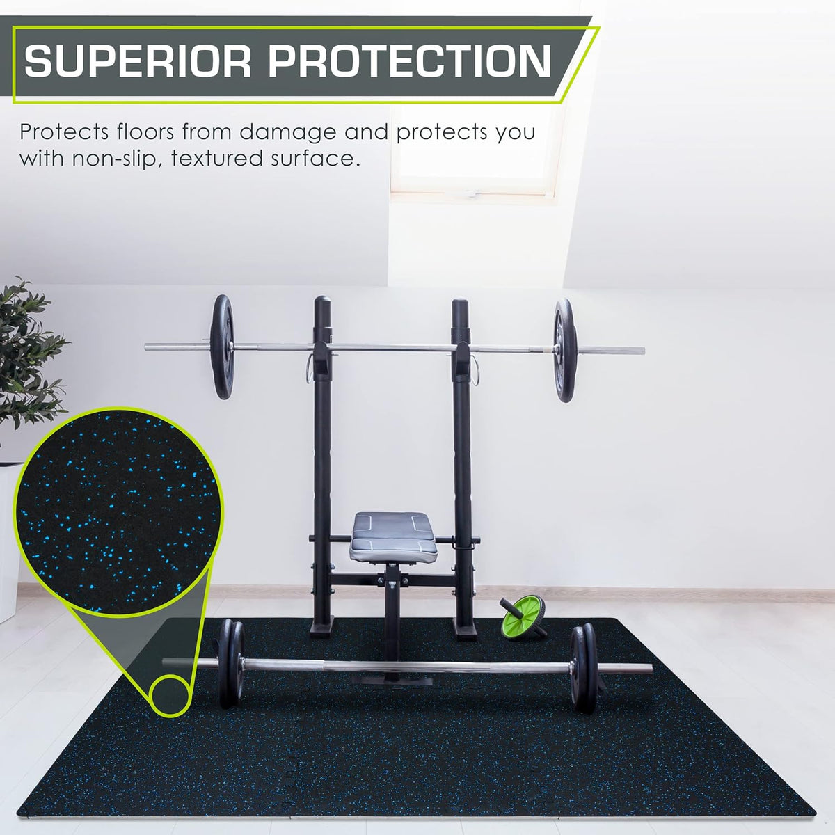 Fit Rubber Top Exercise Puzzle Mat ½-inch, EVA Foam, Protective Interlocking Tiles for Home Gym Equipment and