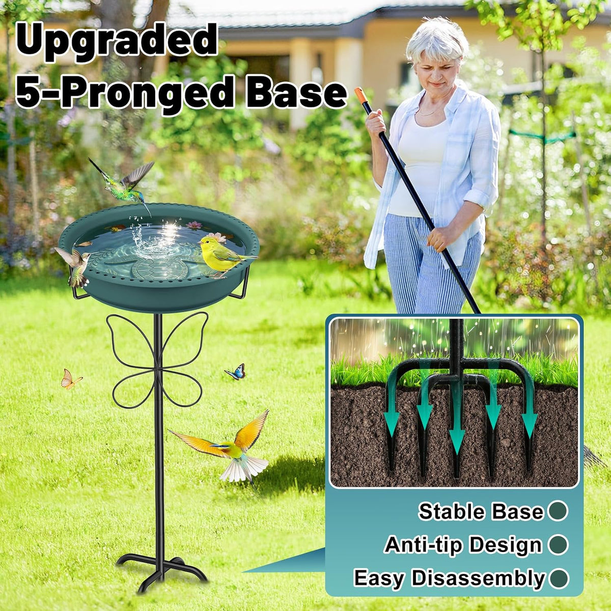 Bird Bath for Outside, Garden Freestanding Birdbath & Birdfeeder with Removable Bowl, Bird Baths Feeder for Outdoors