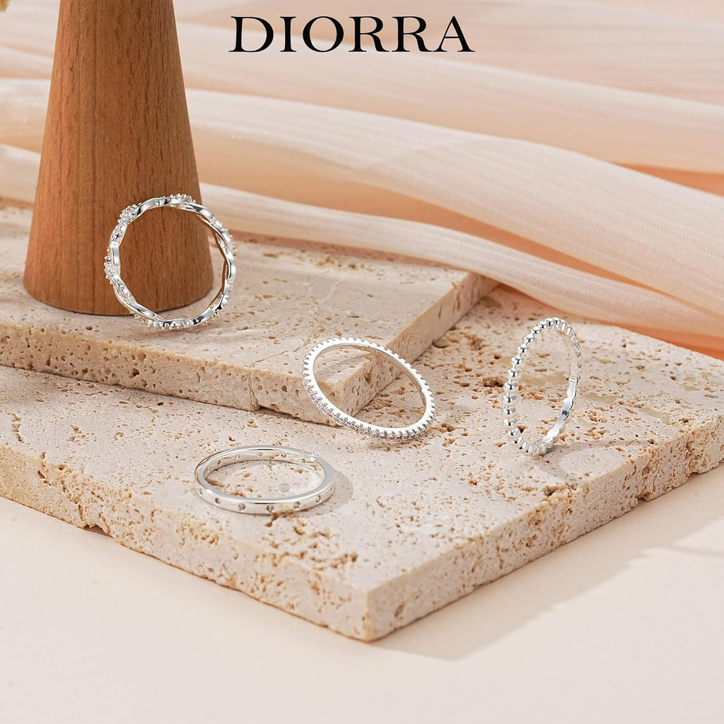 Sterling Silver Ring for Women, 4PCS Thin Stackable Rings Cubic Zirconia Thumb Ring Set Engagement Statement Wedding