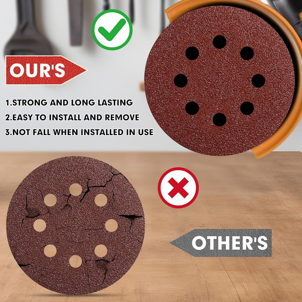 5 Inch Sanding Discs – 180 PCS Sandpaper Assortment for Orbital Sander Pads, Hook & Loop Sanding Pads, Round Sanding