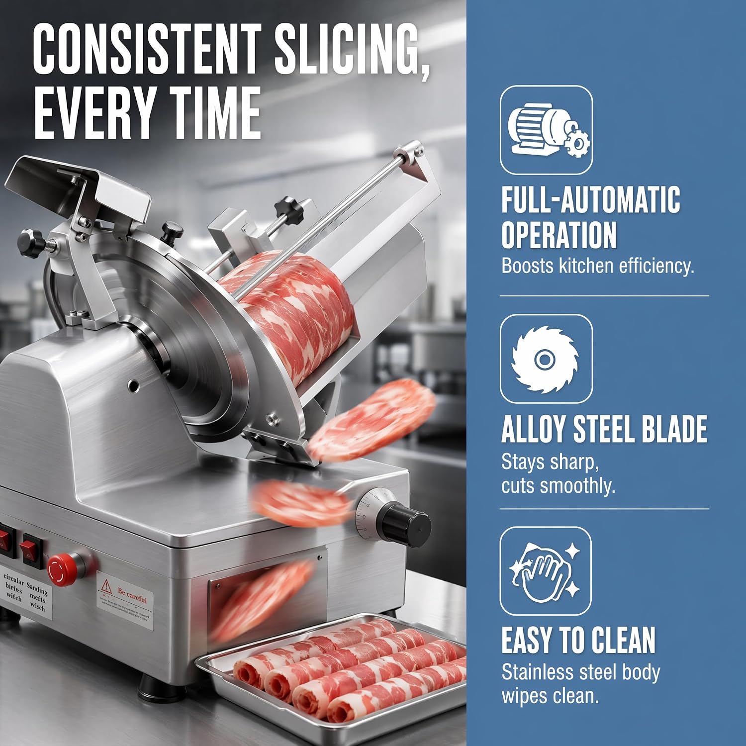 Deli Slicer, 550W Automatic Meat Slicer with 10 Inch Premium Steel Blade, Adjustable 0-0.24 Inch Thickness